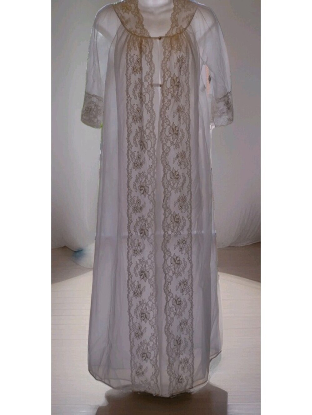 Robe Vintage Shadowline Sheer Chiffon Lace Peignoir Petite Bridal Boudoir